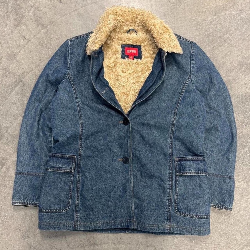 Women's Faux Fur  Jean Jacket Y2K Espirit Collar Vintage 2000's Cotton Large